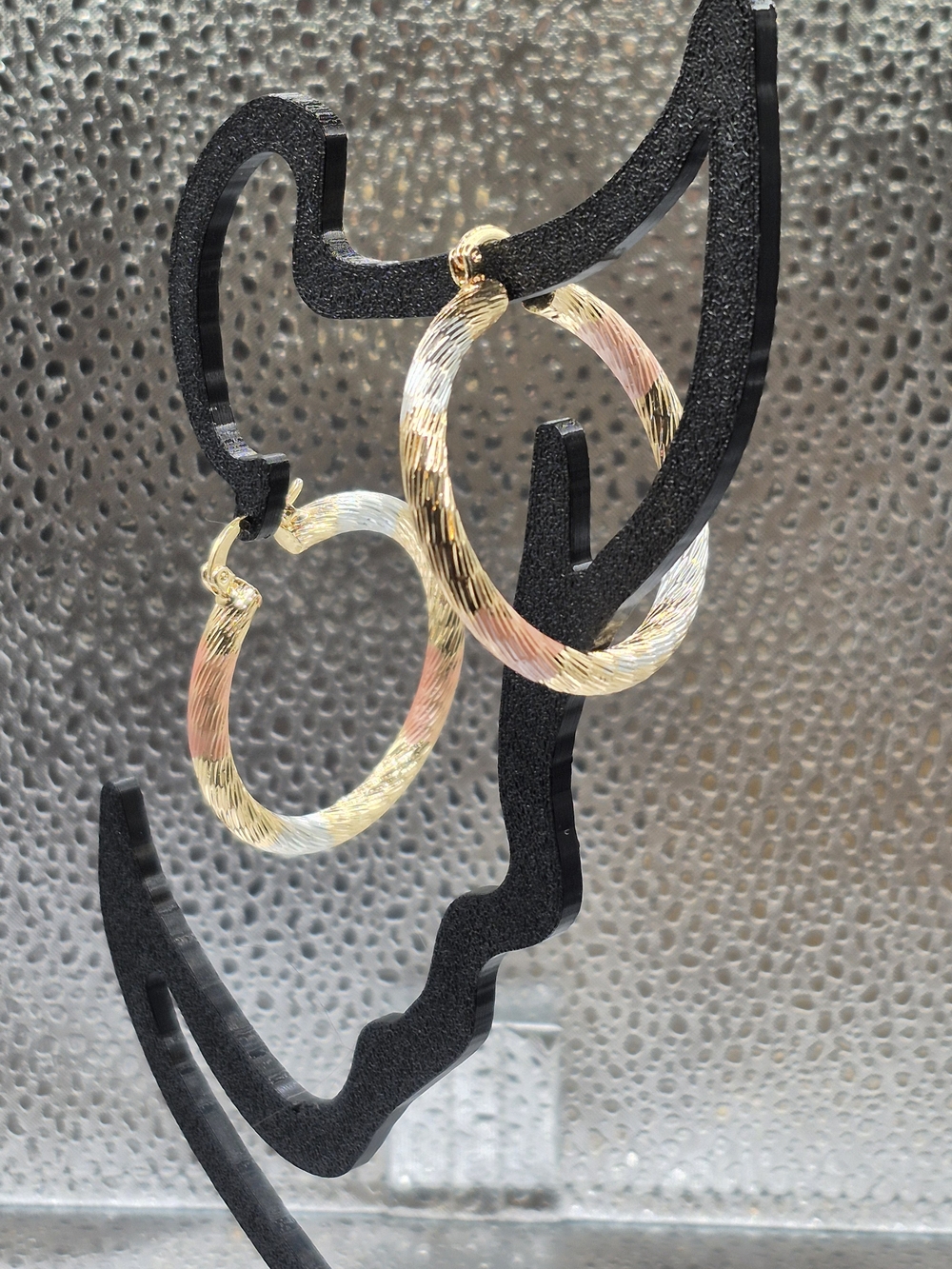 Tri-Tone Textured Enameled Hoop Earrings In Gold, Rose, Silver